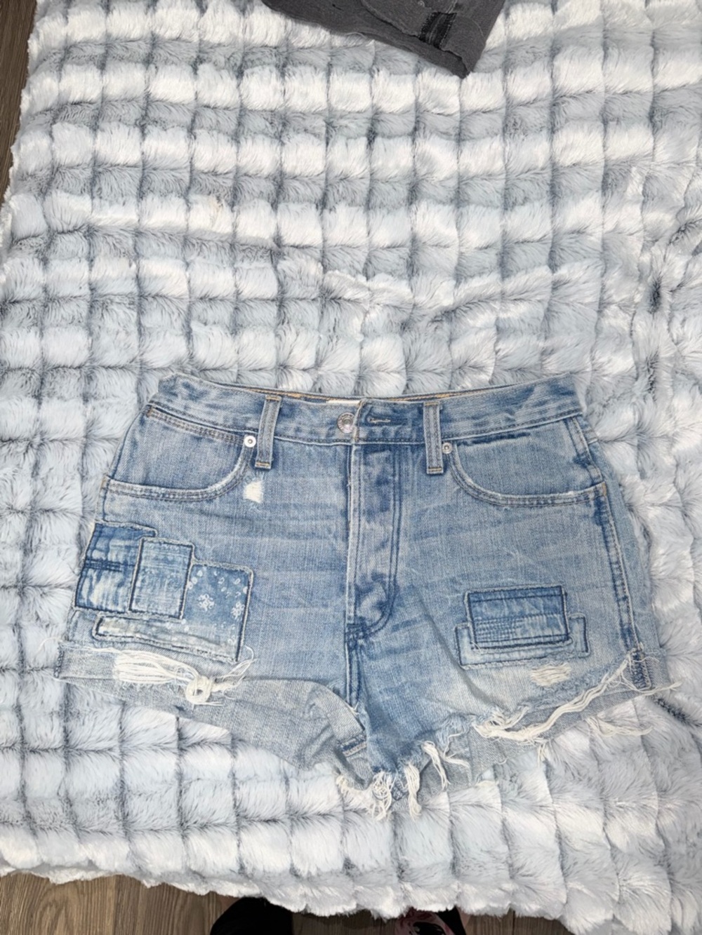 Abercrombie & Fitch Light Wash Patchwork Denim Shorts